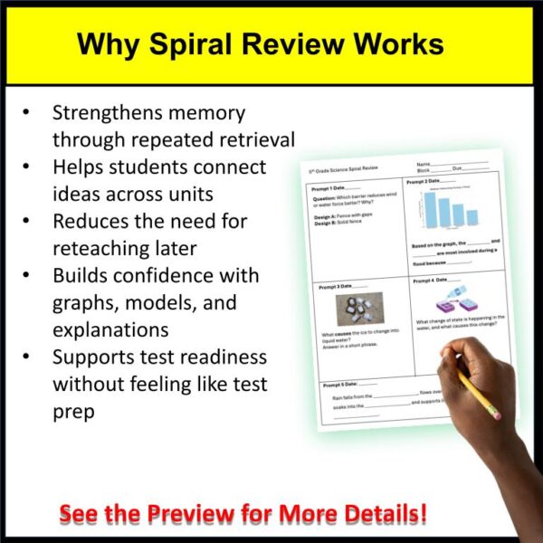 MCAS Test Prep Science Spiral Review for 5th Grade