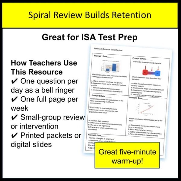 ISA 8th Grade Science Spiral Review ISA Test Prep - Teaching Science ...