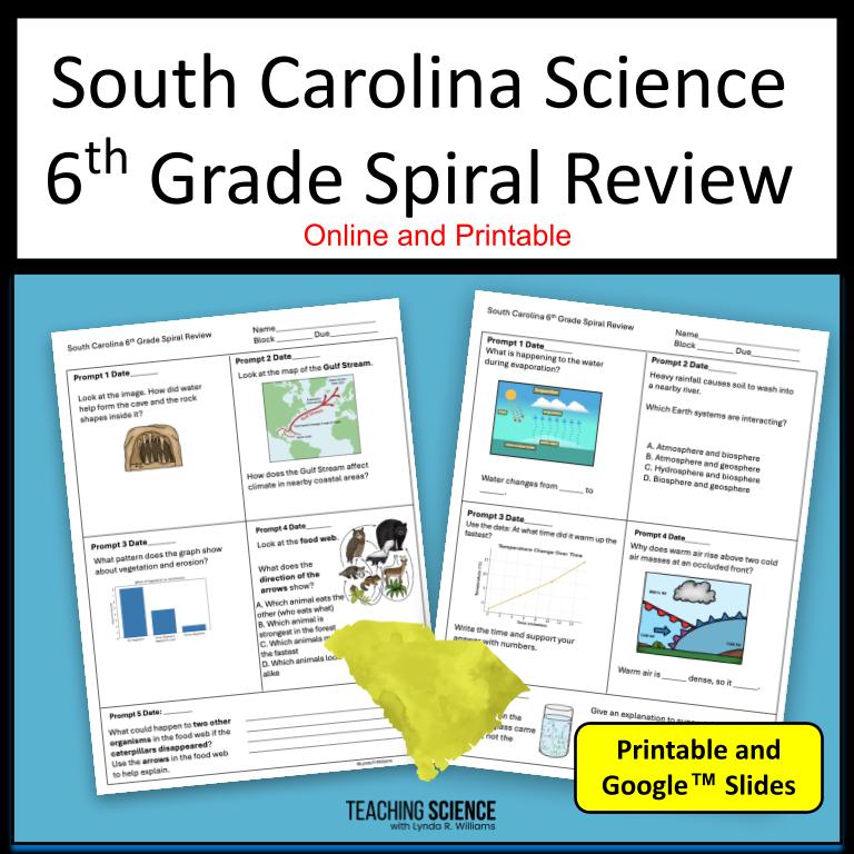 6th Grade Science Spiral Review and SC PASS Test Prep