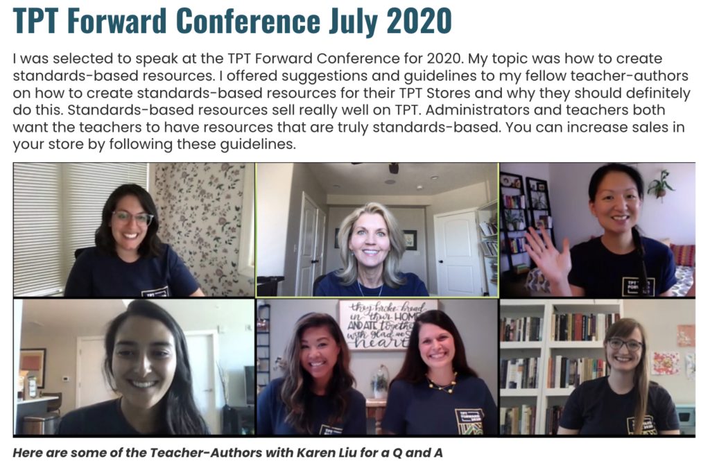 Teachers Pay Teachers TPT Forward Speaker on Standards Based Resources